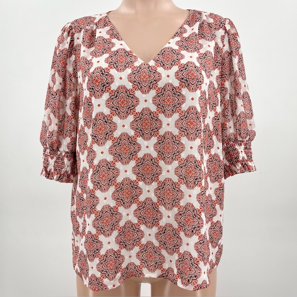 Rachel Zoe Medallion Dotted V-Neck Blouse Top Size Large - Picture 1 of 11